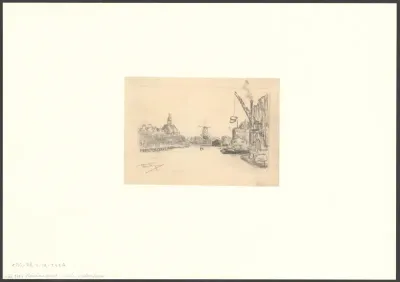 Gezicht op de Nieuwe Vaart met de Oosterkerk en de molen De Gooyer