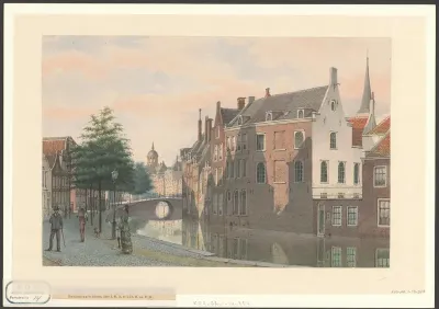 Gezicht op de Nieuwezijds Voorburgwal en de achterzijden van de huizen aan het Begijnhof