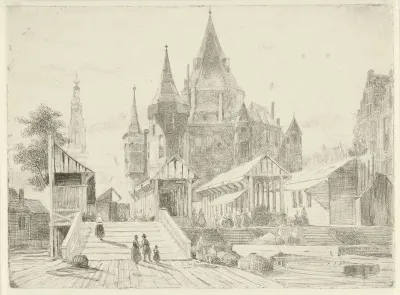 Gezicht op de Nieuwmarkt te Amsterdam