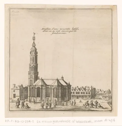 Gezicht op de (nooit voltooide) Waardkerk te Leiden