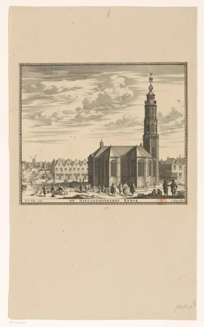 Gezicht op de (nooit voltooide) Waardkerk te Leiden