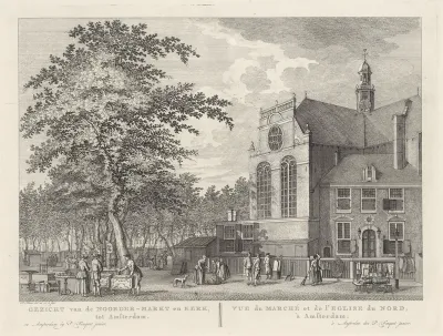Gezicht op de Noordermarkt en Noorderkerk te Amsterdam