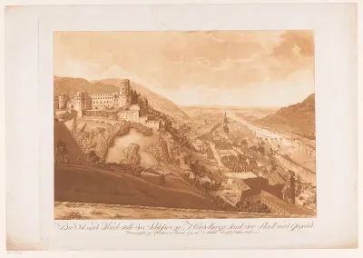 Gezicht op de noordoostzijde van Heidelberg met links Schloss Heidelberg