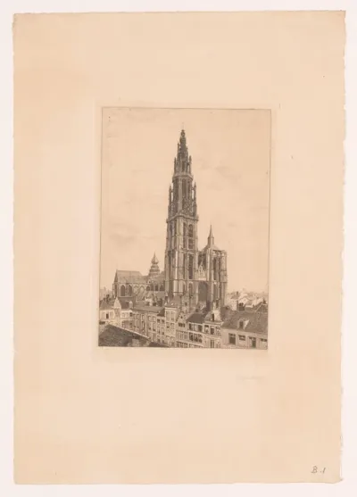 Gezicht op de Onze-Lieve-Vrouwekathedraal in Antwerpen