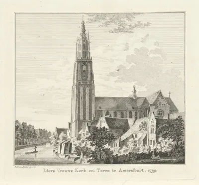 Gezicht op de Onze-Lieve-Vrouwetoren en kerk te Amersfoort, 1759