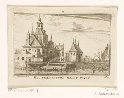 Gezicht op de Ooster Oude Hoofdpoort te Rotterdam, 1643