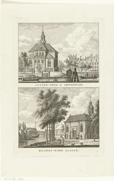 Gezicht op de Oosterkerk en Eilandskerk te Amsterdam