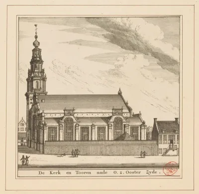 Gezicht op de oostzijde van de Zuiderkerk te Amsterdam