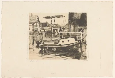 Gezicht op de ophaalbrug tussen de Kalkmarkt en het 's Gravenhekje in Amsterdam