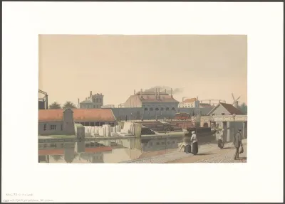 Gezicht op de Oude Engelse Gasfabriek aan de Schans, tegenover de Elandsstraat