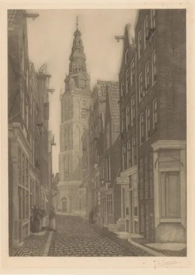 Gezicht op de Oude Kerk in Amsterdam