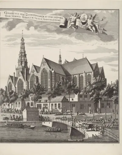 Gezicht op de Oude Kerk te Amsterdam