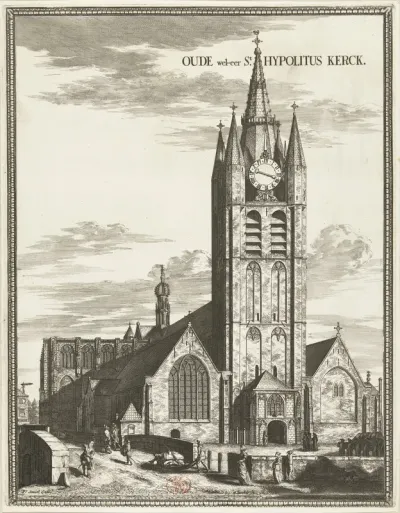 Gezicht op de Oude Kerk te Delft