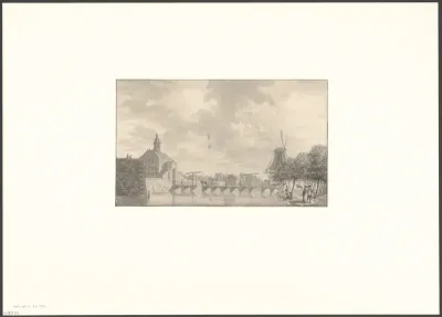 Gezicht op de oude Muiderpoort en molen De Ruiter vanaf het Singel