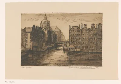 Gezicht op de Oudezijds Kolk en de Sint Nicolaaskerk in Amsterdam