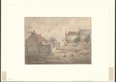 Gezicht op de Pekelharinggang achter kerk De Liefde