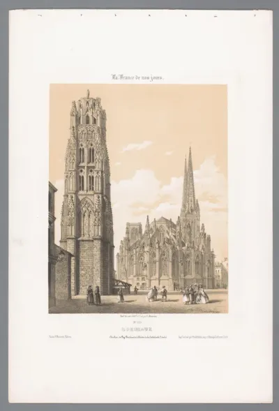 Gezicht op de Pey Berlandtoren en de Sint-Andreaskathedraal te Bordeaux