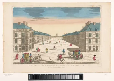 Gezicht op de Place Dauphine en de Rue de Harlay te Parijs