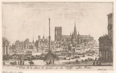 Gezicht op de Place de Grève en de Notre-Dame