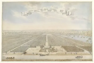 Gezicht op de plantage Cornelis Vriendschap in Suriname