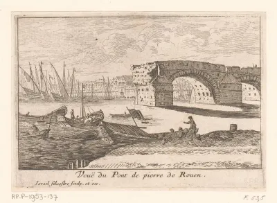 Gezicht op de Pont de Pierre in Rouen