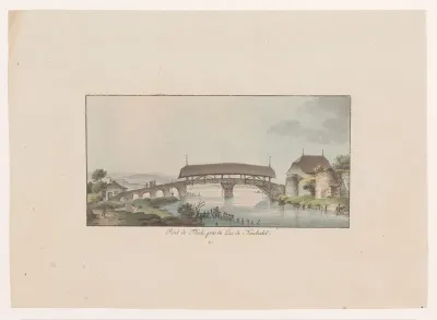 Gezicht op de Pont de Thiele bij het Lac de Neuchâtel