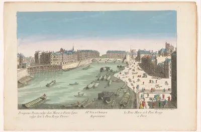 Gezicht op de Pont Marie en de Pont Rouge over de rivier de Seine te Parijs