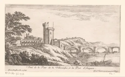 Gezicht op de Pont Saint-Bénézet en de toren van het fort van Villeneuve-lès-Avignon