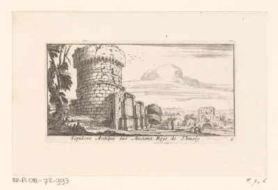 Gezicht op de Ponte Lucano en het mausoleum van Plautius