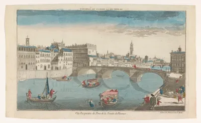 Gezicht op de Ponte Santa Trinita over de rivier de Arno te Florence