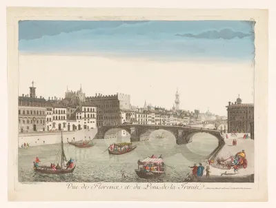 Gezicht op de Ponte Santa Trinita over de rivier de Arno te Florence