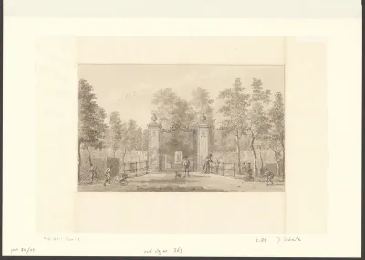Gezicht op de poort van buitenplaats Starrebos