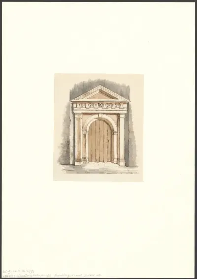 Gezicht op de poort van de Handboogdoelen