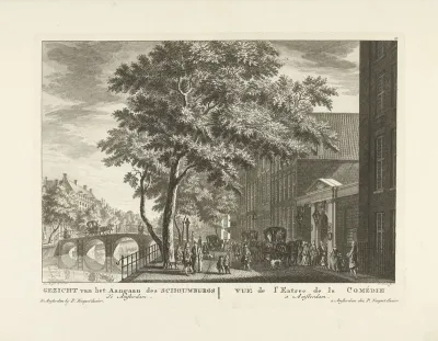 Gezicht op de poort van de schouwburg aan de Keizersgracht te Amsterdam