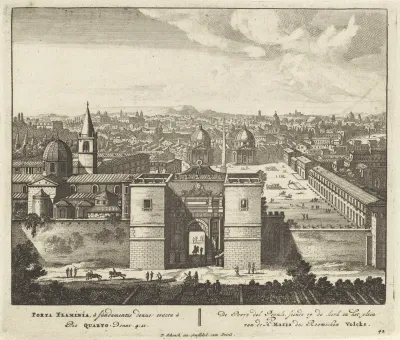 Gezicht op de Porta del Popolo, te Rome