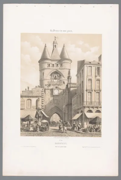 Gezicht op de Porte de la Grosse Cloche te Bordeaux