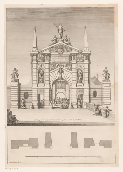 Gezicht op de Porte Saint-Antoine te Parijs