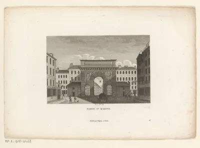 Gezicht op de Porte Saint-Martin te Parijs