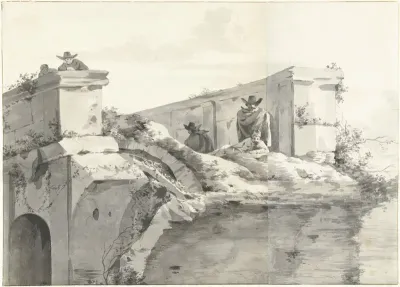 Gezicht op de rand van de Ponte Rotto te Rome