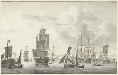Gezicht op de rede van Batavia