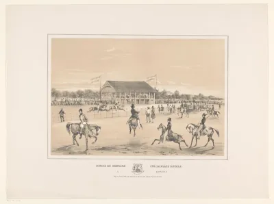 Gezicht op de renbaan op het Koningplein te Batavia