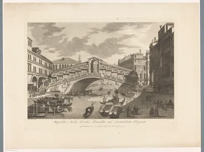 Gezicht op de Rialtobrug over het Canal Grande te Venetië