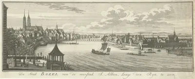 Gezicht op de Rijn en de wijk Sankt Alban in Basel