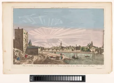 Gezicht op de rivier de Arno en de stad Florence gezien vanaf de Porta San Frediano