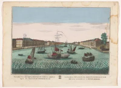 Gezicht op de rivier de Neva te Sint-Petersburg gezien vanaf de westzijde