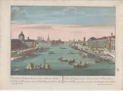 Gezicht op de rivier de Seine tussen de Pont Royal en de Pont Neuf te Parijs