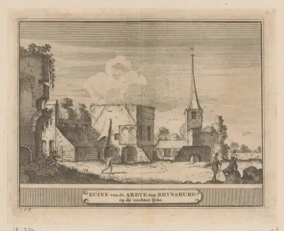 Gezicht op de ruïne van de abdij te Rijnsburg