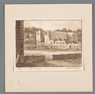 Gezicht op de ruïne van de cisterciënzerabdij van Villers