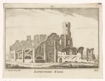 Gezicht op de ruïne van de kartuizerkerk bij Delft, 1573