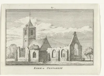 Gezicht op de ruïne van de kerk te Oegstgeest
